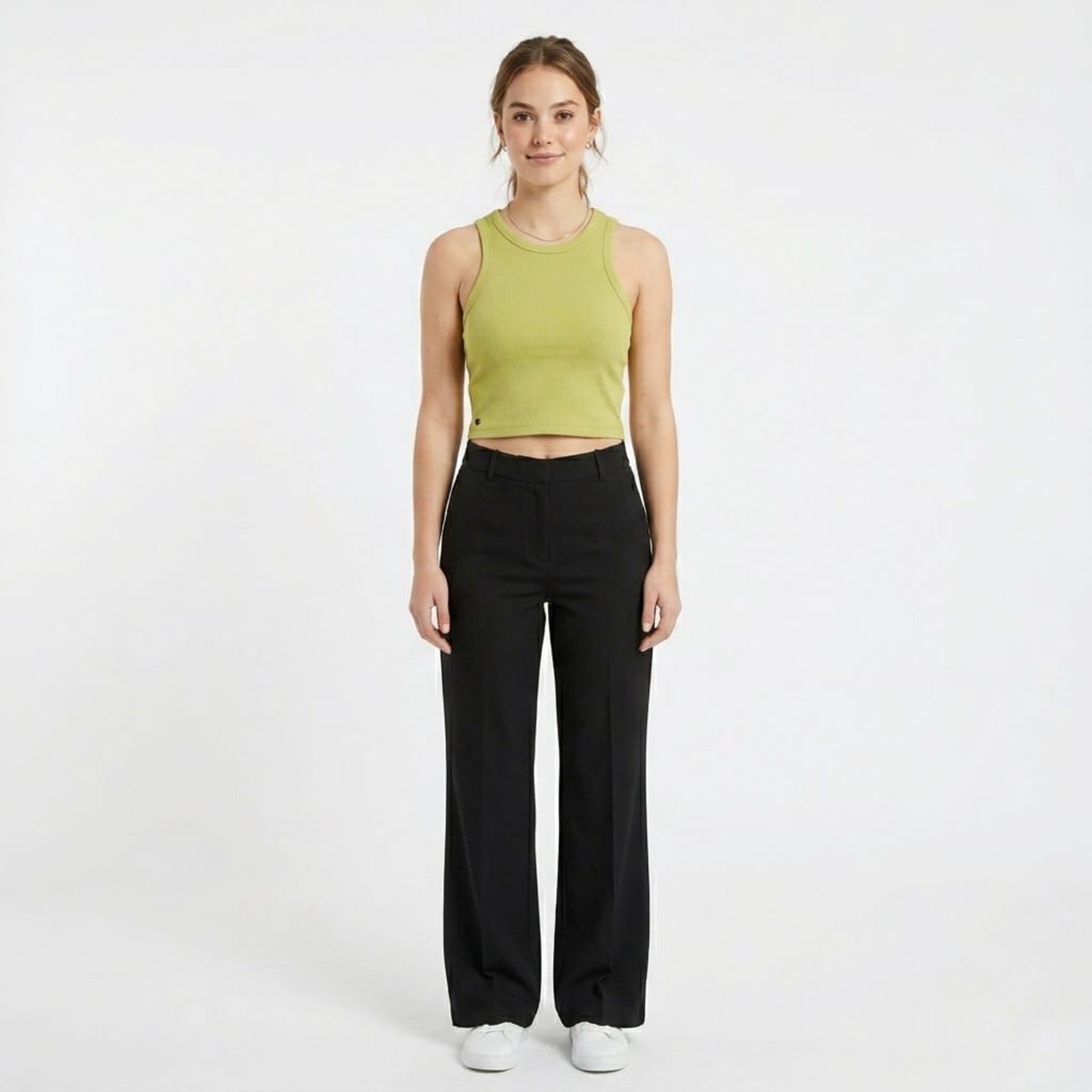 Women's Parrot Green Ribbed Crop Tank Top-1