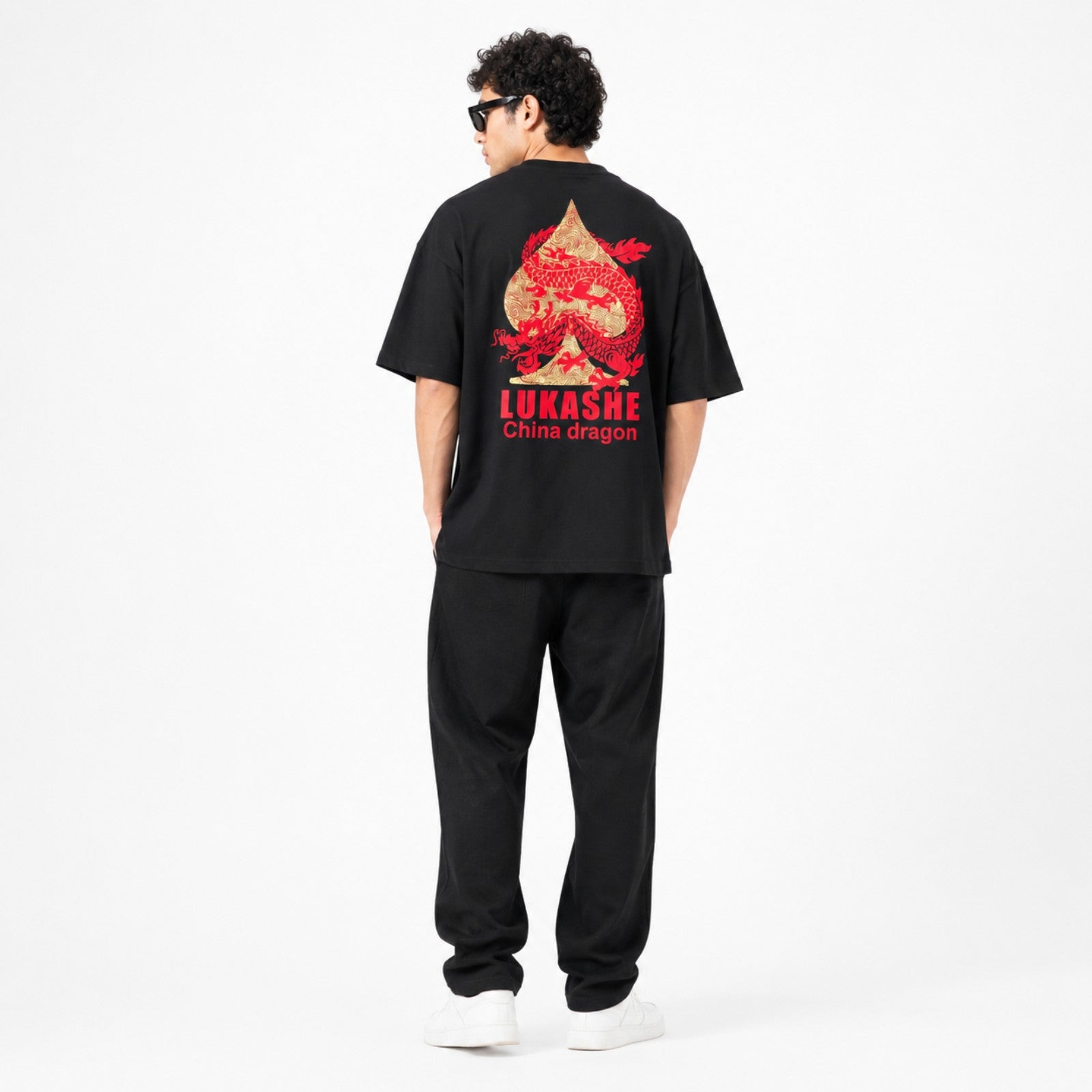 Men's Black Oversized Graphic Streetwear T-Shirt-2