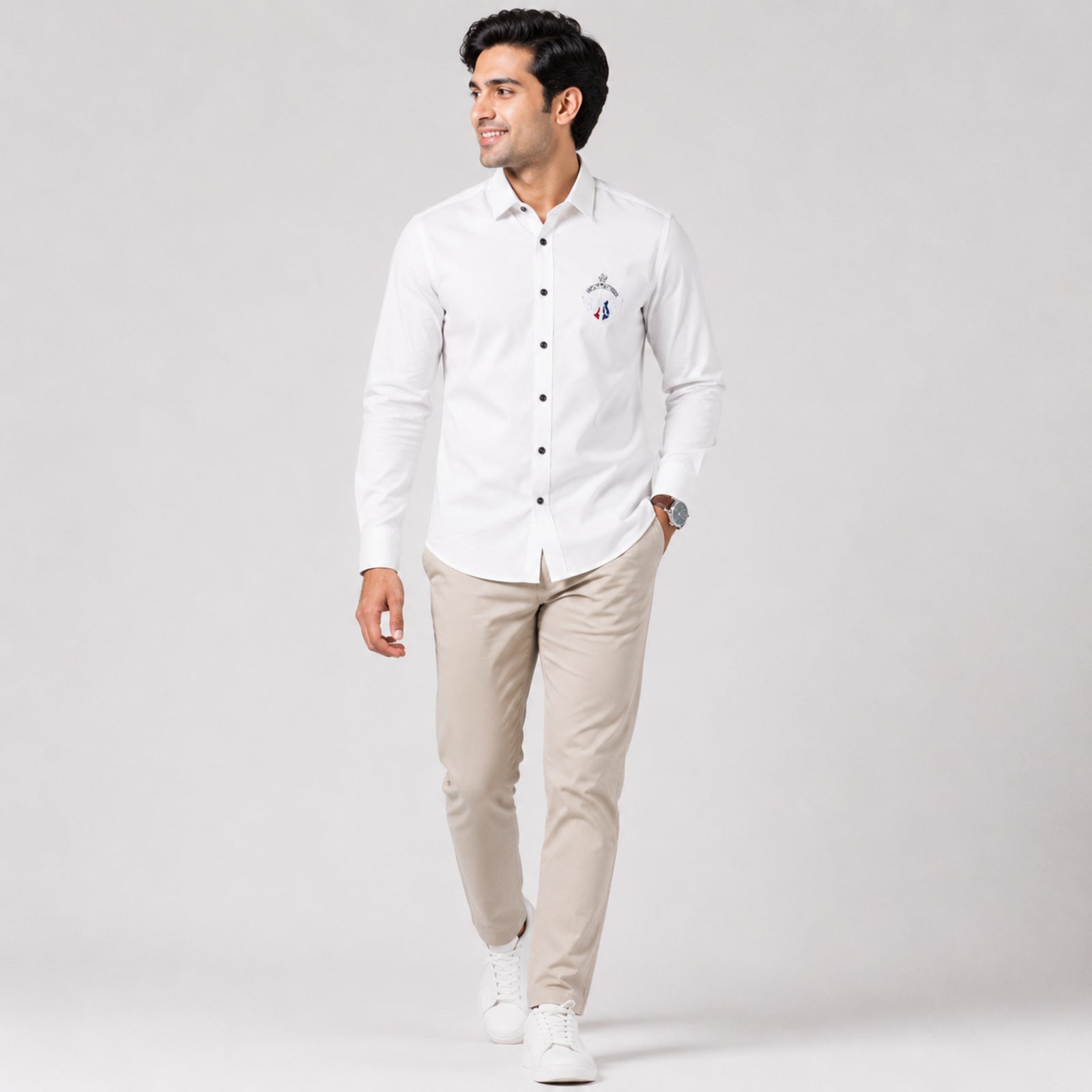 Men's Alpine Guitar Crest Premium White Formal Shirt-4