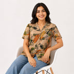 Women's Beige Abstract Printed Casual Shirt Top-2