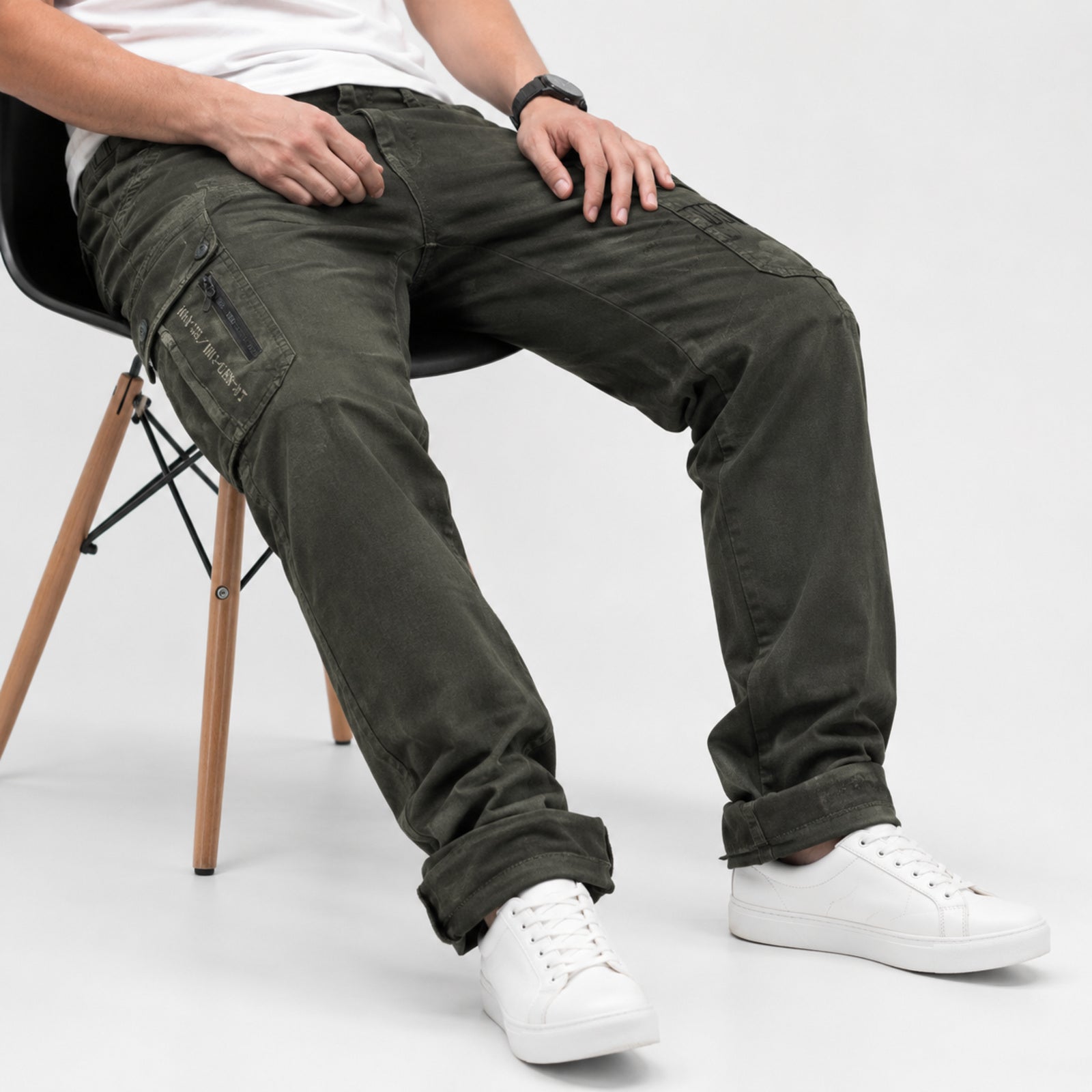 Men's Dark Green Cargo Pants-3