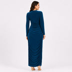Women's Elegant Ruched Maxi Dress with Cowl Neck | Premium Bodycon Party Wear Long Dress for Women-4