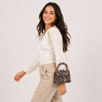 Women's Luxury Kalamkari Paisley Navy Blue Handbag with Structured Top Handle-3