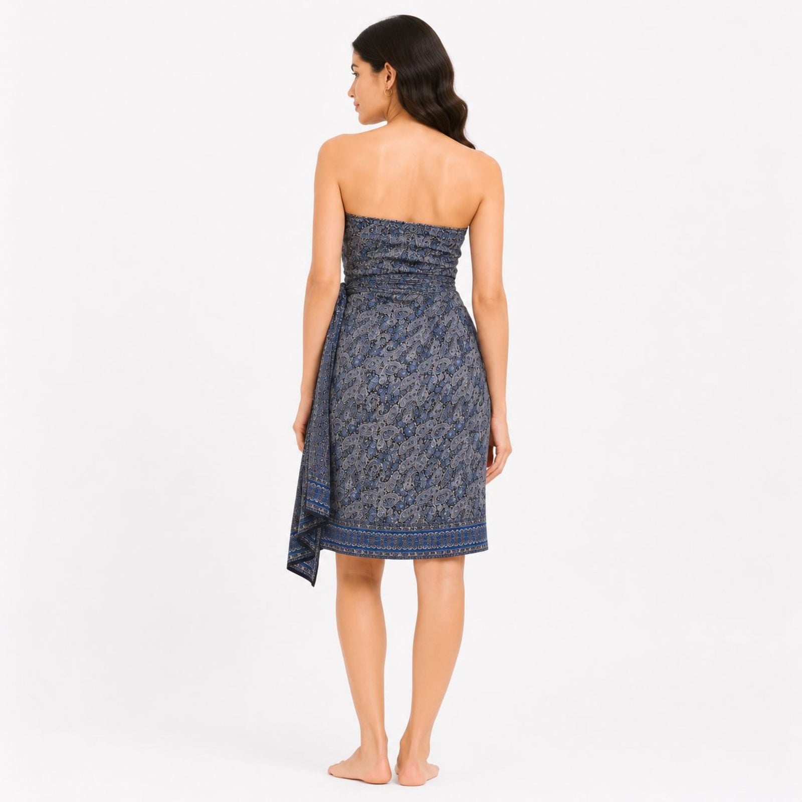 Women's Dark Grey Paisley Strapless Wrap Dress-4