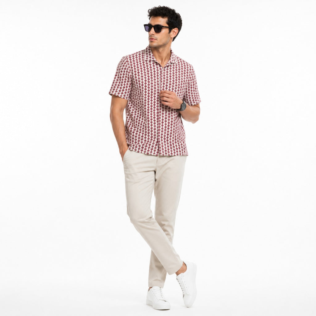 Men's Maroon Geometric Print Casual Shirt-4