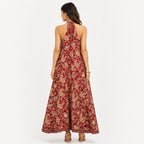 Women's Maroon Floral Printed Calf Length Dress-4