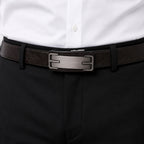 Men's Dark Brown Basket Weave Leather Belt with Automatic Buckle-2