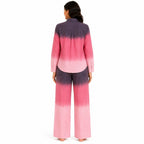 Women's Pink Ombre Dyed Collared Shirt and Wide-Leg Pyjama Co-Ord Set | Relaxed Lounge Set-4