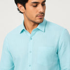 Men's Sky Blue Solid Formal Cotton Shirt-3