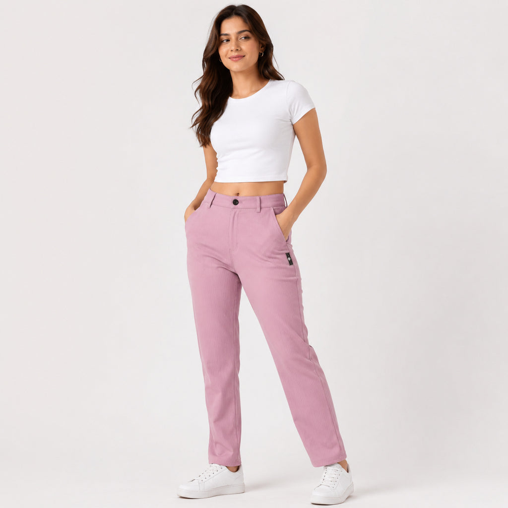 Women's Light Pink Straight Fit Formal Trousers-3