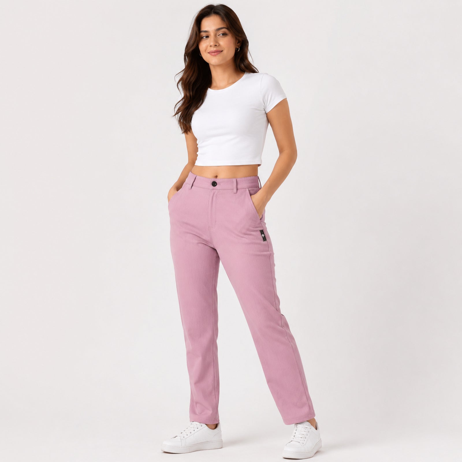 Women's Light Pink Straight Fit Formal Trousers-3