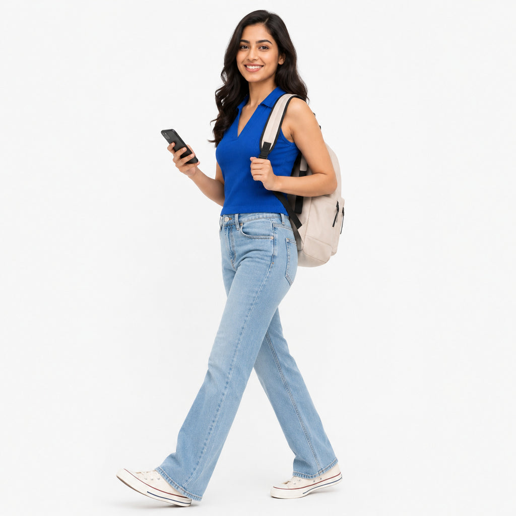 Women's Royal Blue Ribbed Crop Top-4