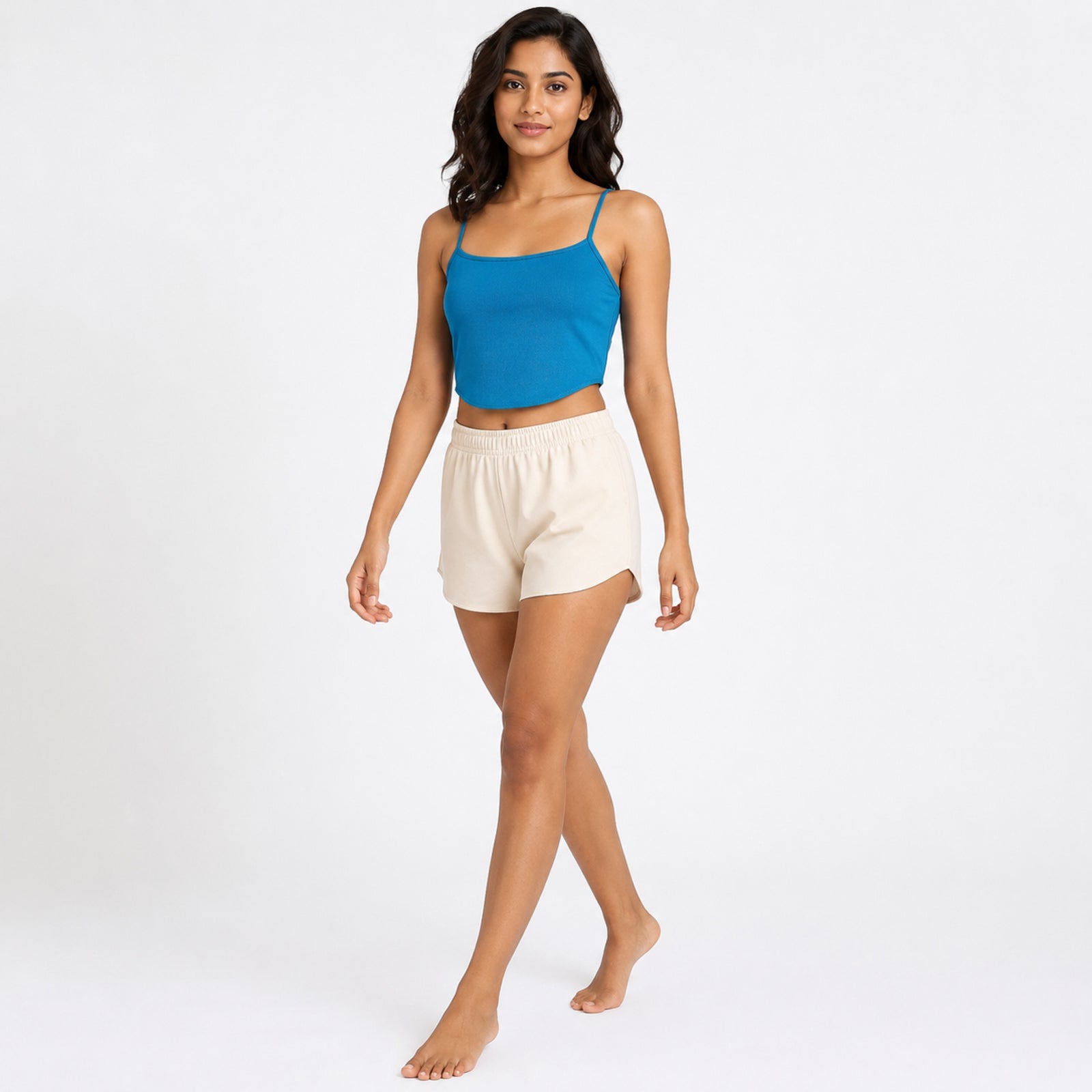 Women's Teal Spaghetti Strap Crop Cami Top | Soft Stretch Casual Essential-2