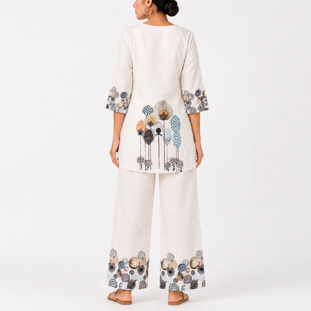 Women's Beige Printed Kurta Pant Co-Ord Set-2