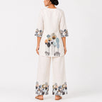 Women's Beige Printed Kurta Pant Co-Ord Set-2