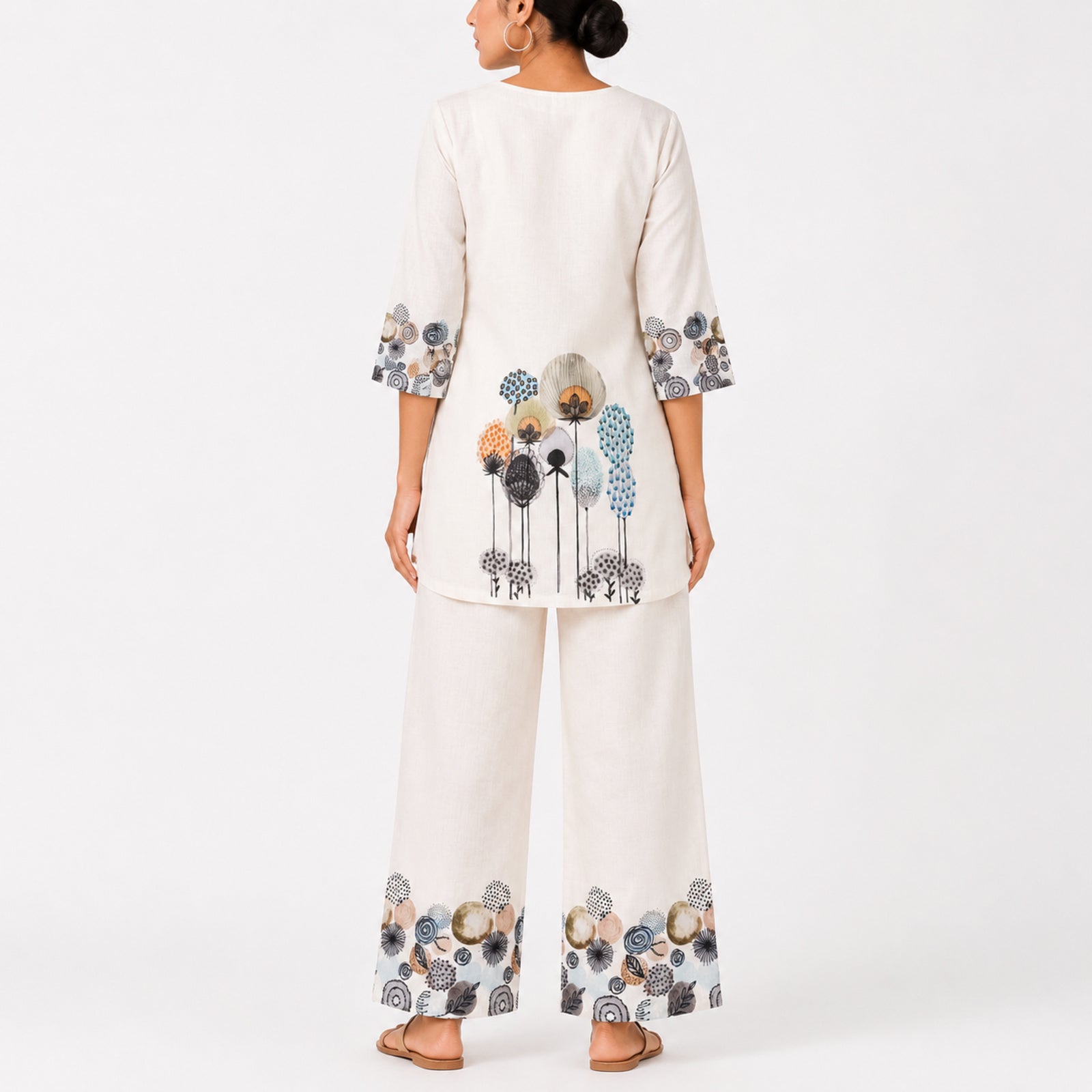 Women's Beige Printed Kurta Pant Co-Ord Set-2