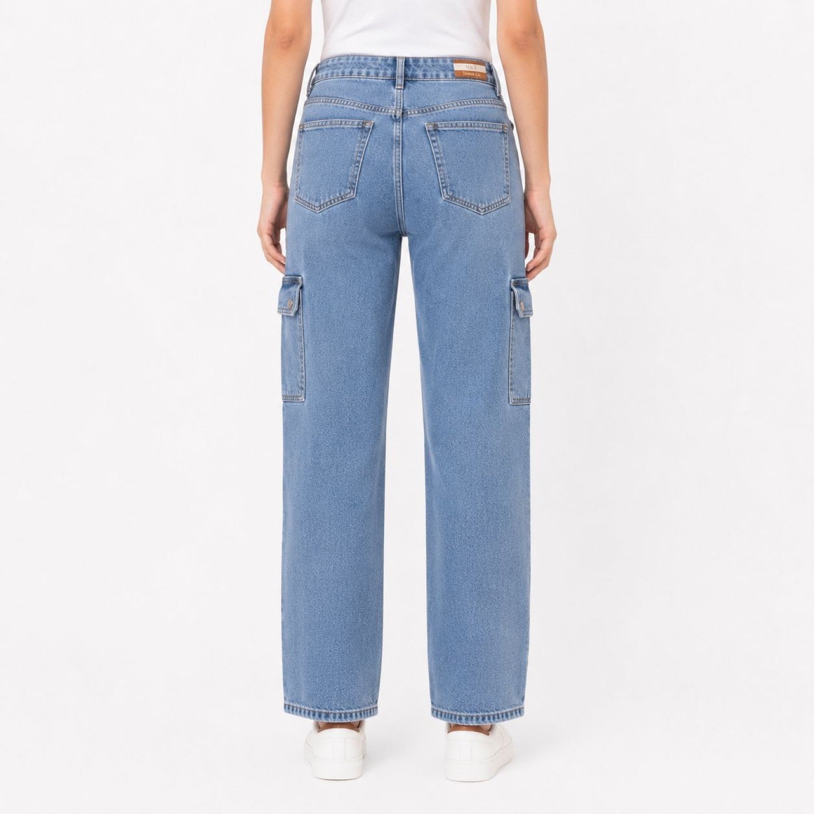 Women's Light Blue High-Rise Cargo Jeans | Wide Leg Denim Pants with Utility Pockets-4