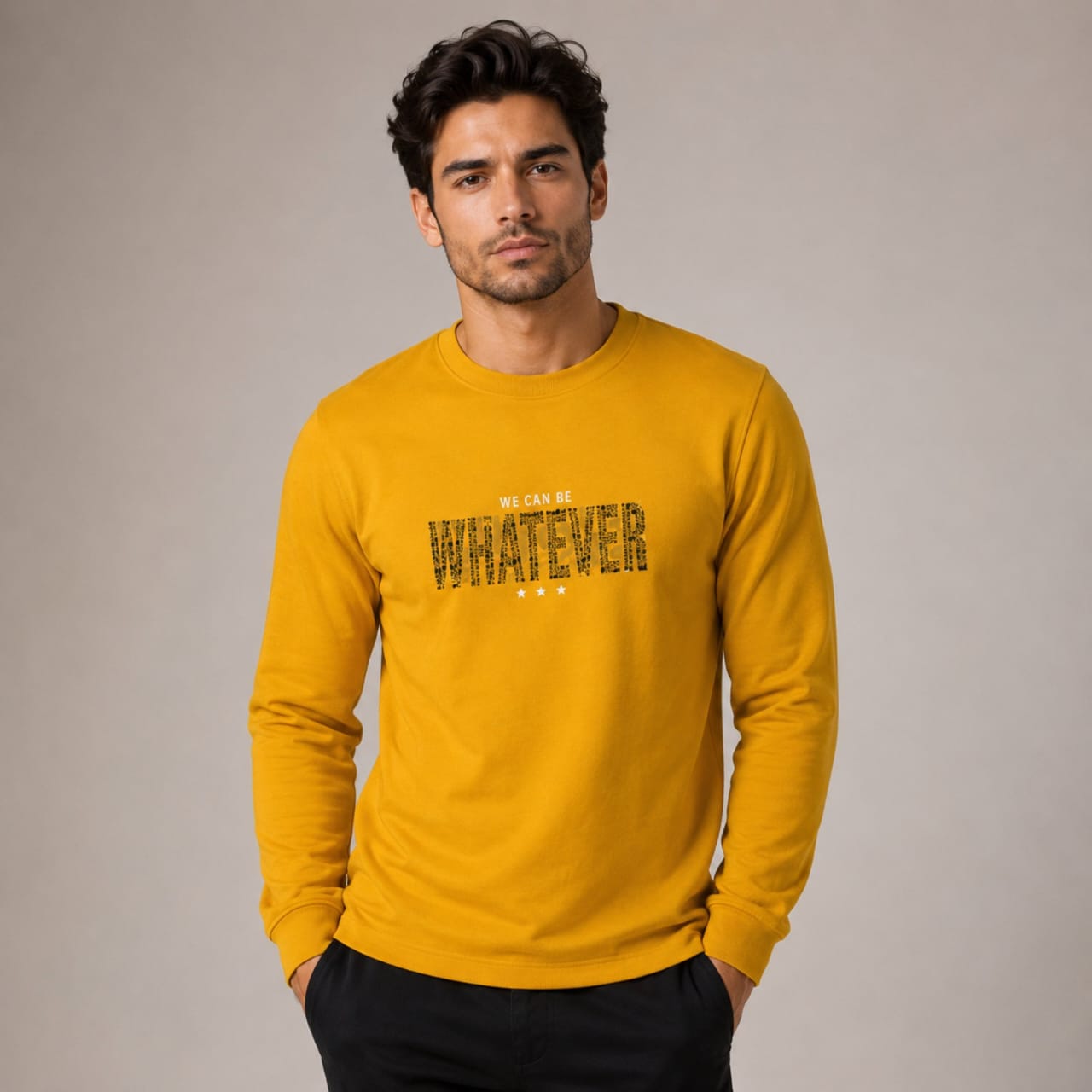 Men's Mustard Yellow Statement Graphic Sweatshirt-4