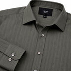 Men's Olive Green Rib-Textured Smart Fit Shirt | Modern Full Sleeve Everyday Shirt-5