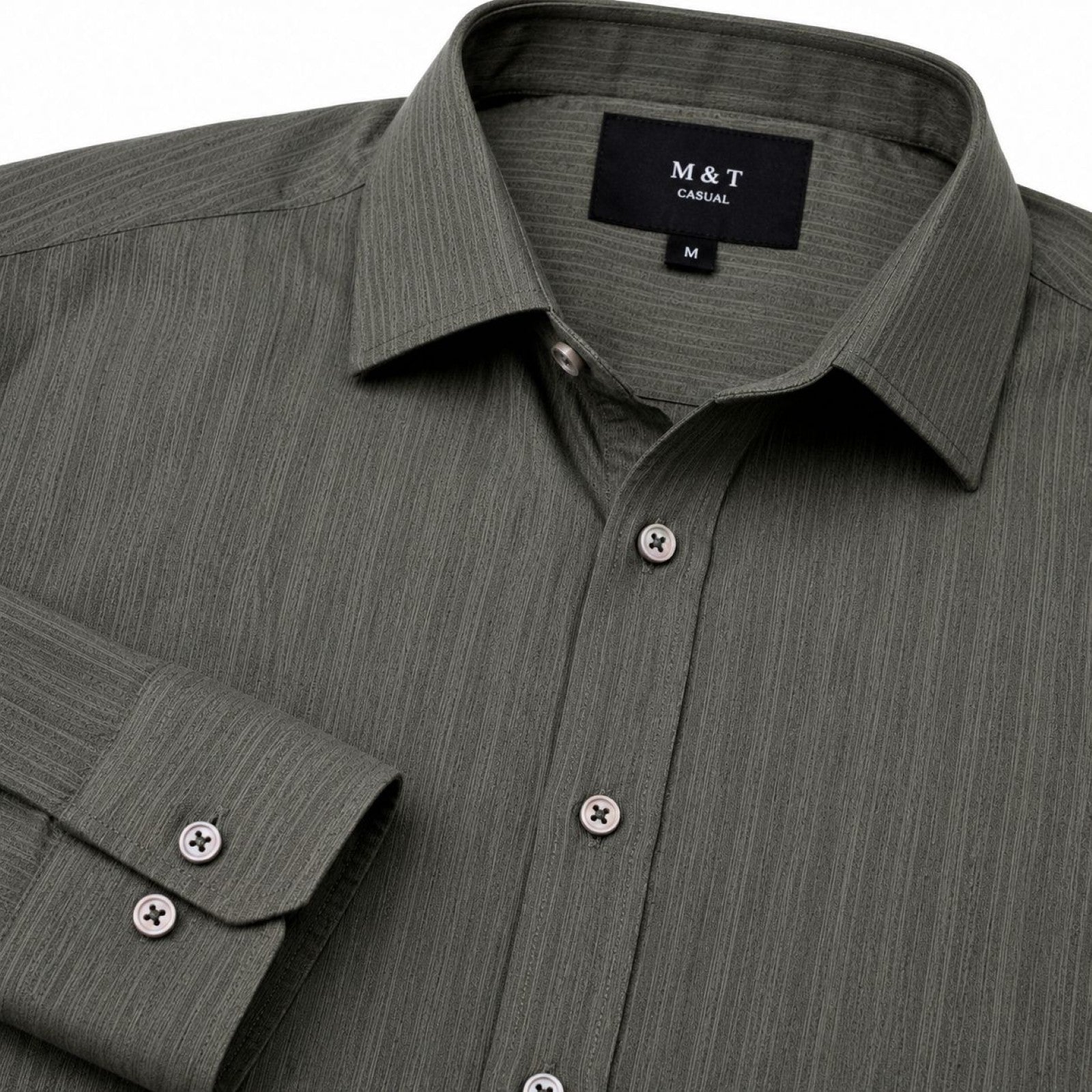 Men's Olive Green Rib-Textured Smart Fit Shirt | Modern Full Sleeve Everyday Shirt-5