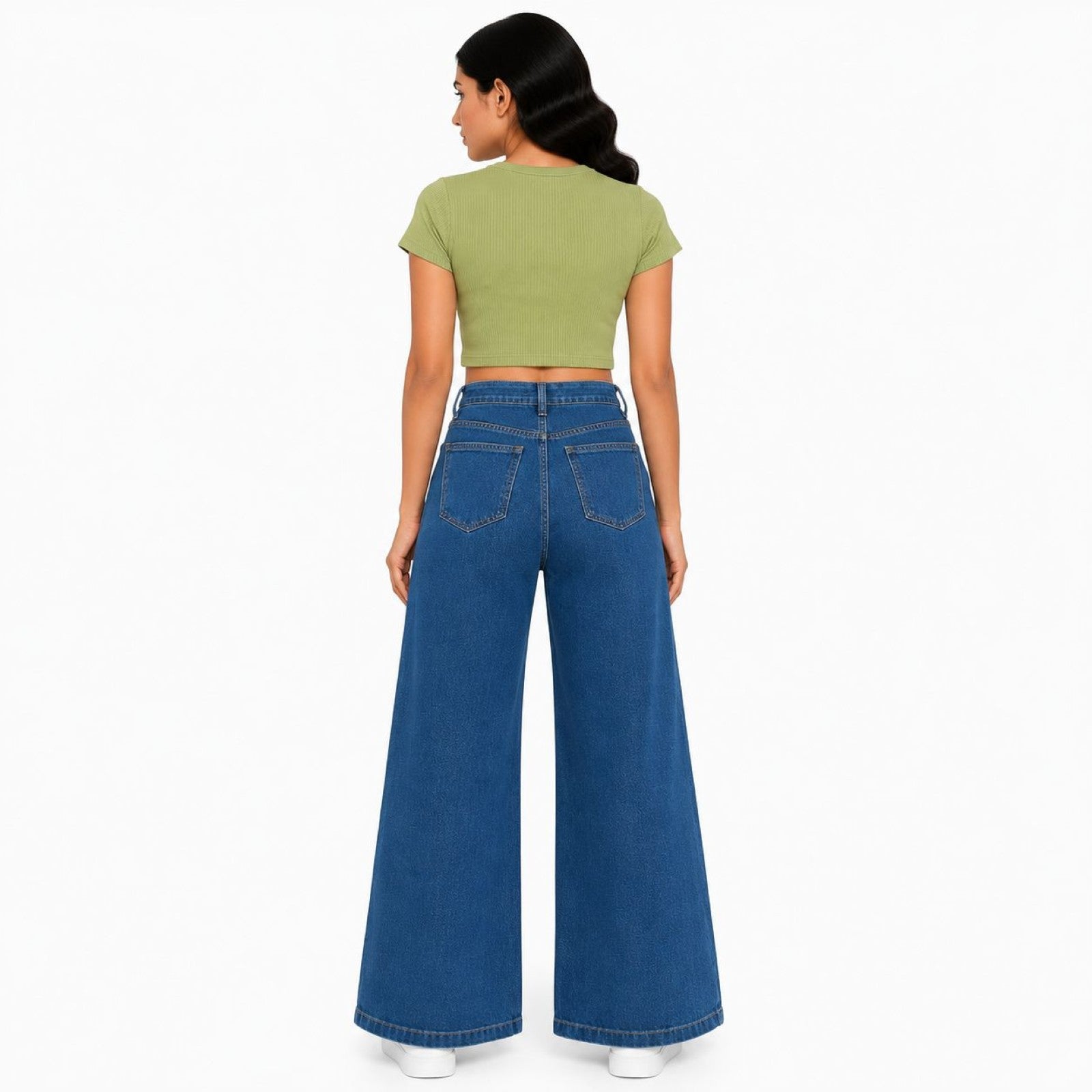 Women's Blue Ultra Wide Leg Jeans | High-Rise Premium Denim-4
