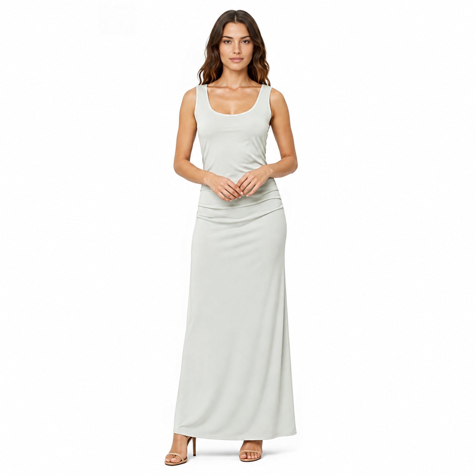 Women's Pista Green Sleeveless Maxi Dress-1