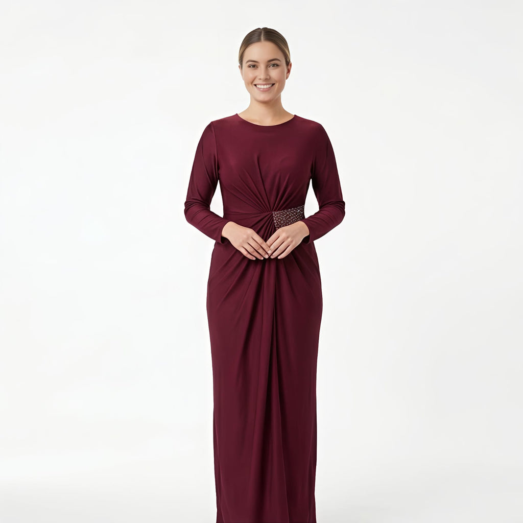 Women's Wine Embellished Maxi Gown-1
