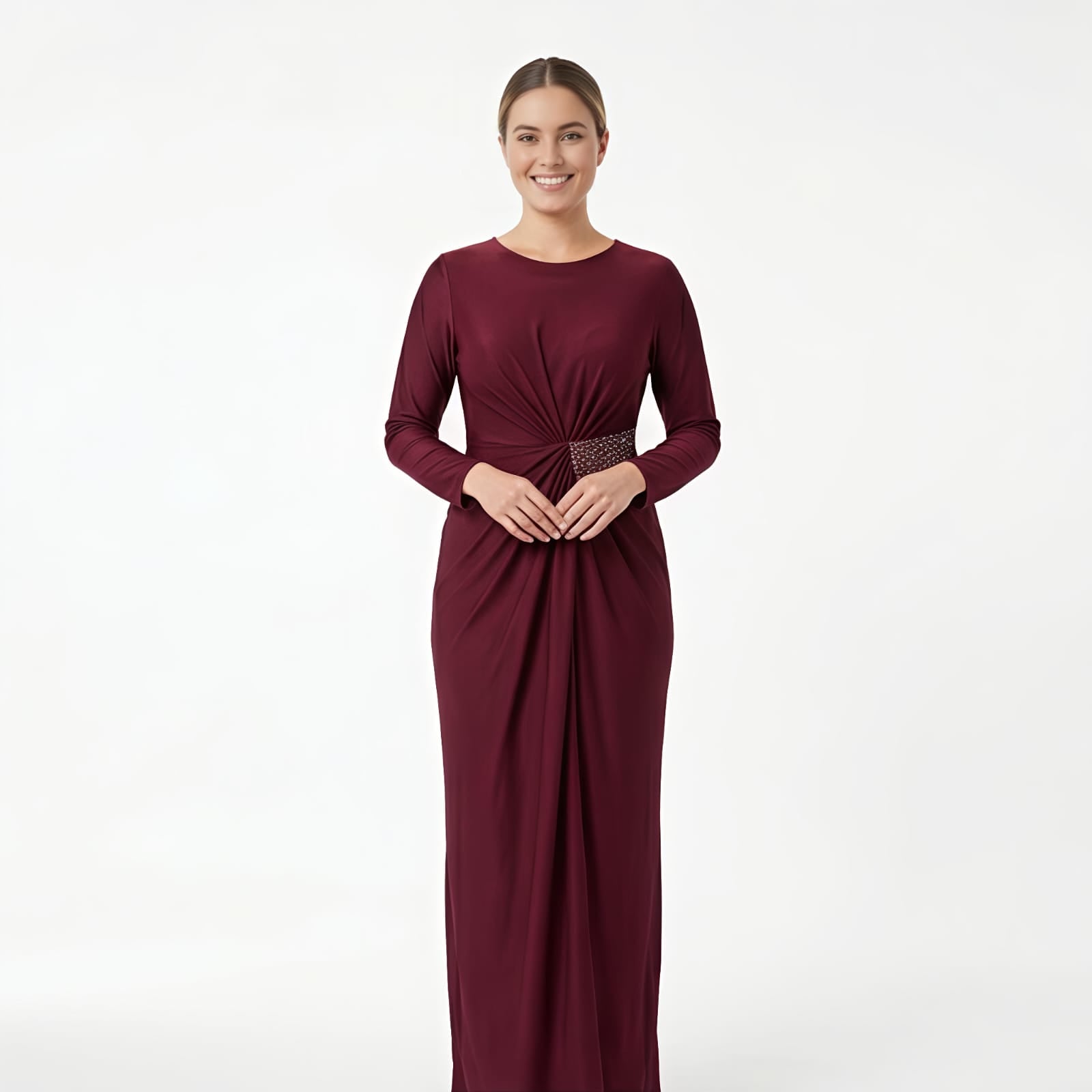 Women's Wine Embellished Maxi Gown-1