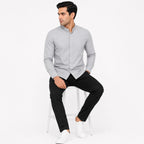 Men's Grey Mandarin Collar Full Sleeve Shirt | Minimal Smart Casual Shirt-1