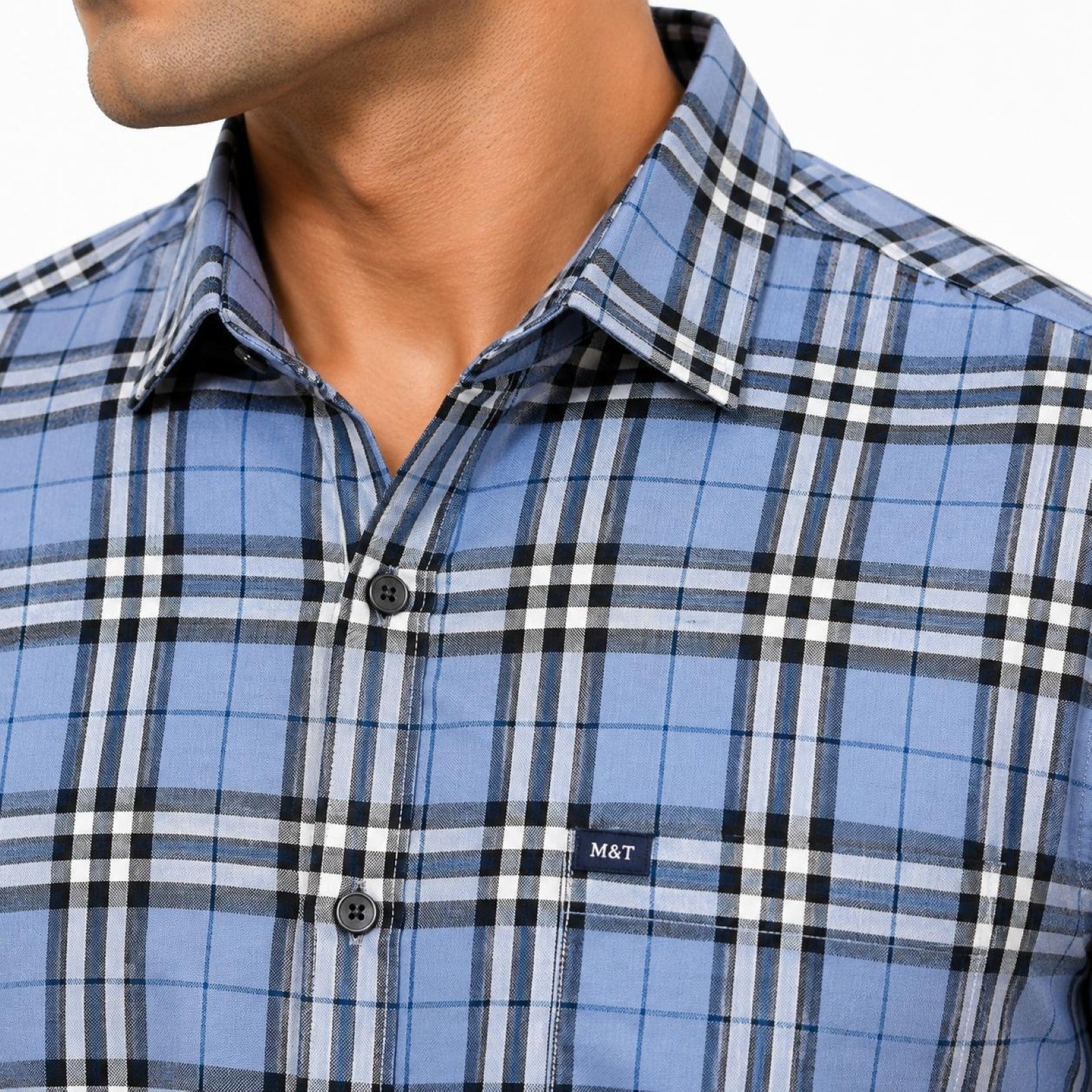 Men's Sky Blue Tartan Check Half Sleeve Shirt | Casual Summer Button-Front Shirt-3