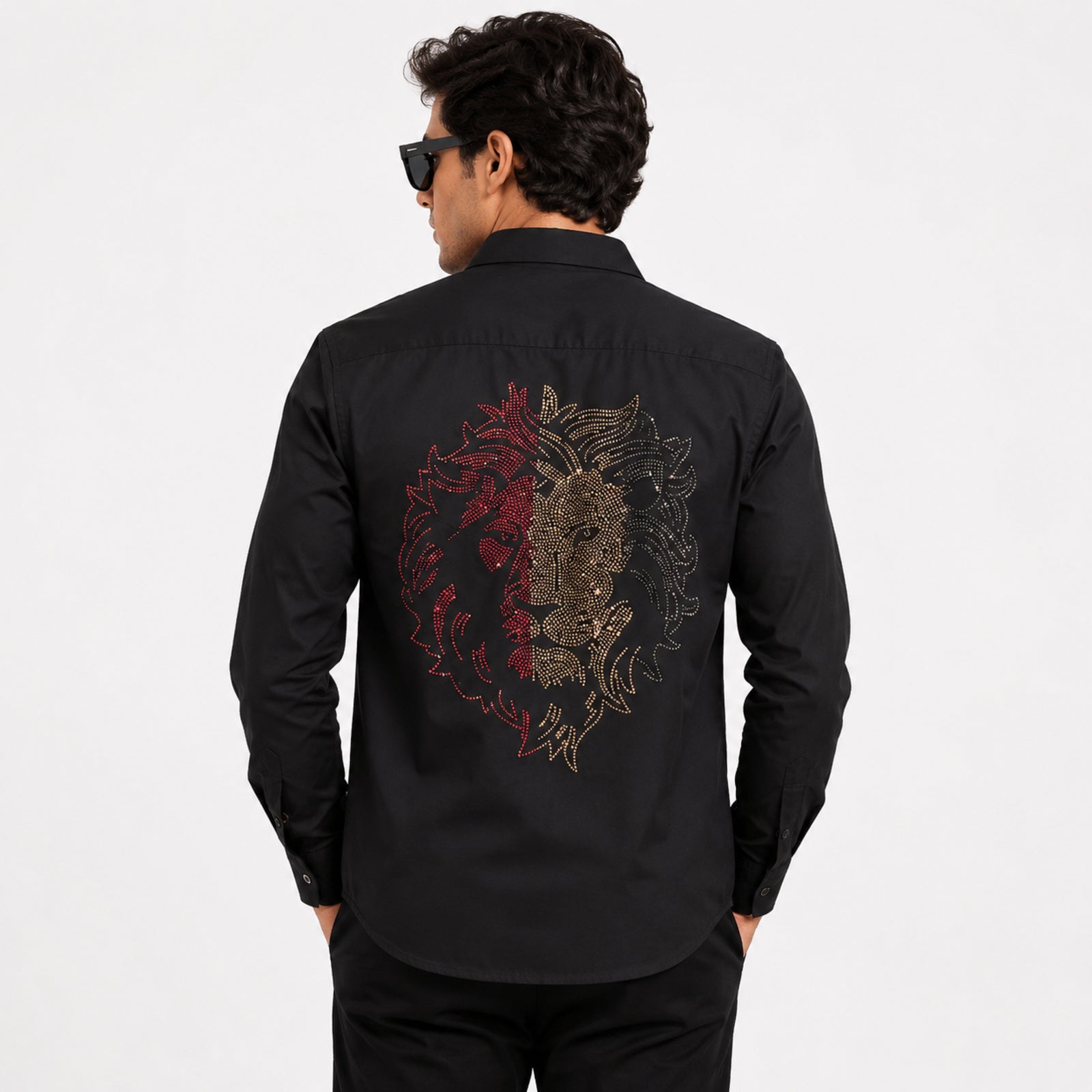 Men's Royal Lion Crest Premium Black Party Shirt-4