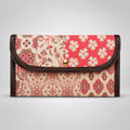 Women's Luxury Patchwork Peach Floral Envelope Clutch Wallet with Leather Trim-2