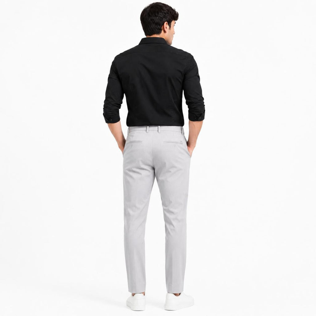 Men's Executive Light Grey Tailored Office Wear Trousers-4