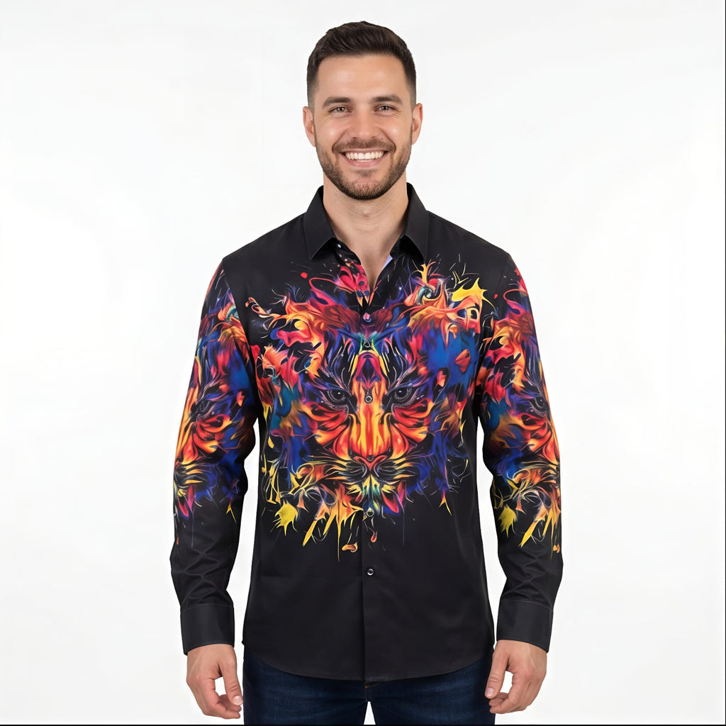 Men's Wild Flame Tiger Graphic Printed Shirt-1