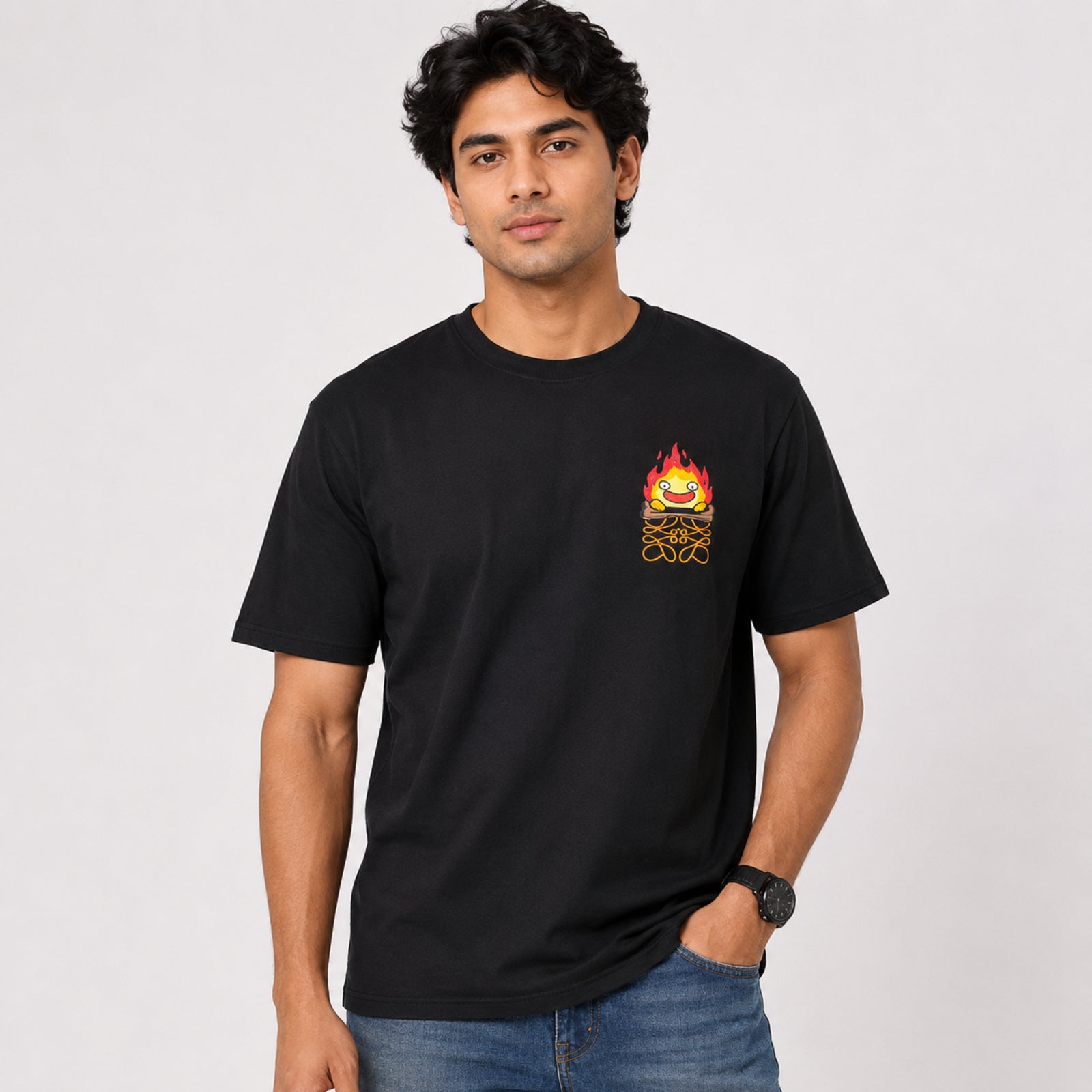 Men's Black Minimal Graphic Print Crew Neck T-Shirt-1