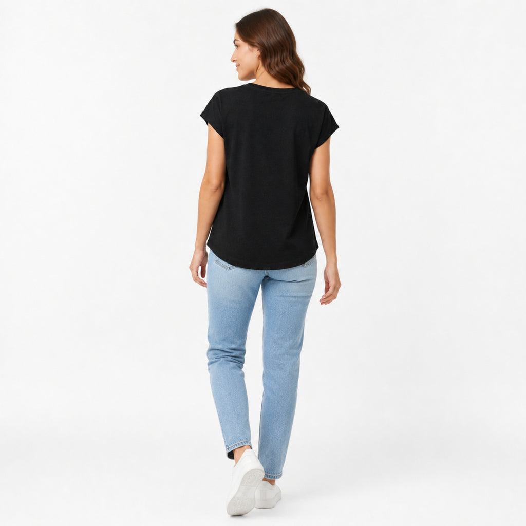Women's Black Graphic Printed Casual T-Shirt | Live Your Potential Round Neck Tee-4