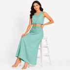 Women's Smoke Sleeveless Drawstring Crop Top and Maxi Skirt Co-Ord Set-2