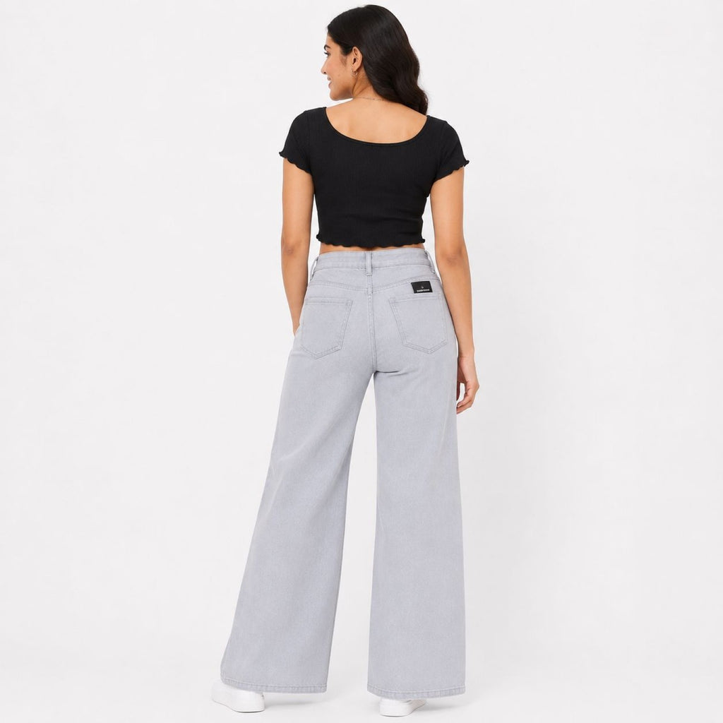 Women's High-Rise Light Blue Wide Leg Jeans-4