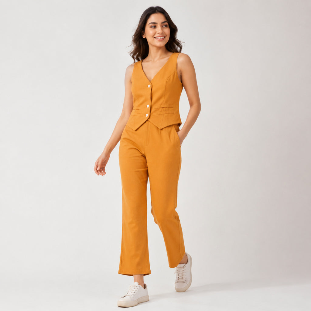 Women's Mustard Yellow Elegant Waistcoat Co-Ord Set-3