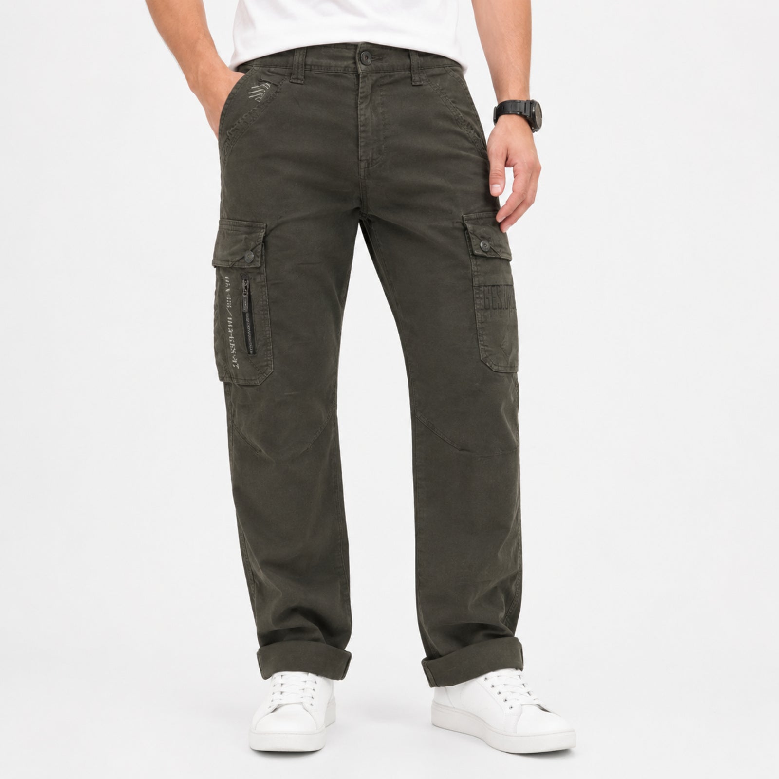 Men's Dark Green Cargo Pants-1