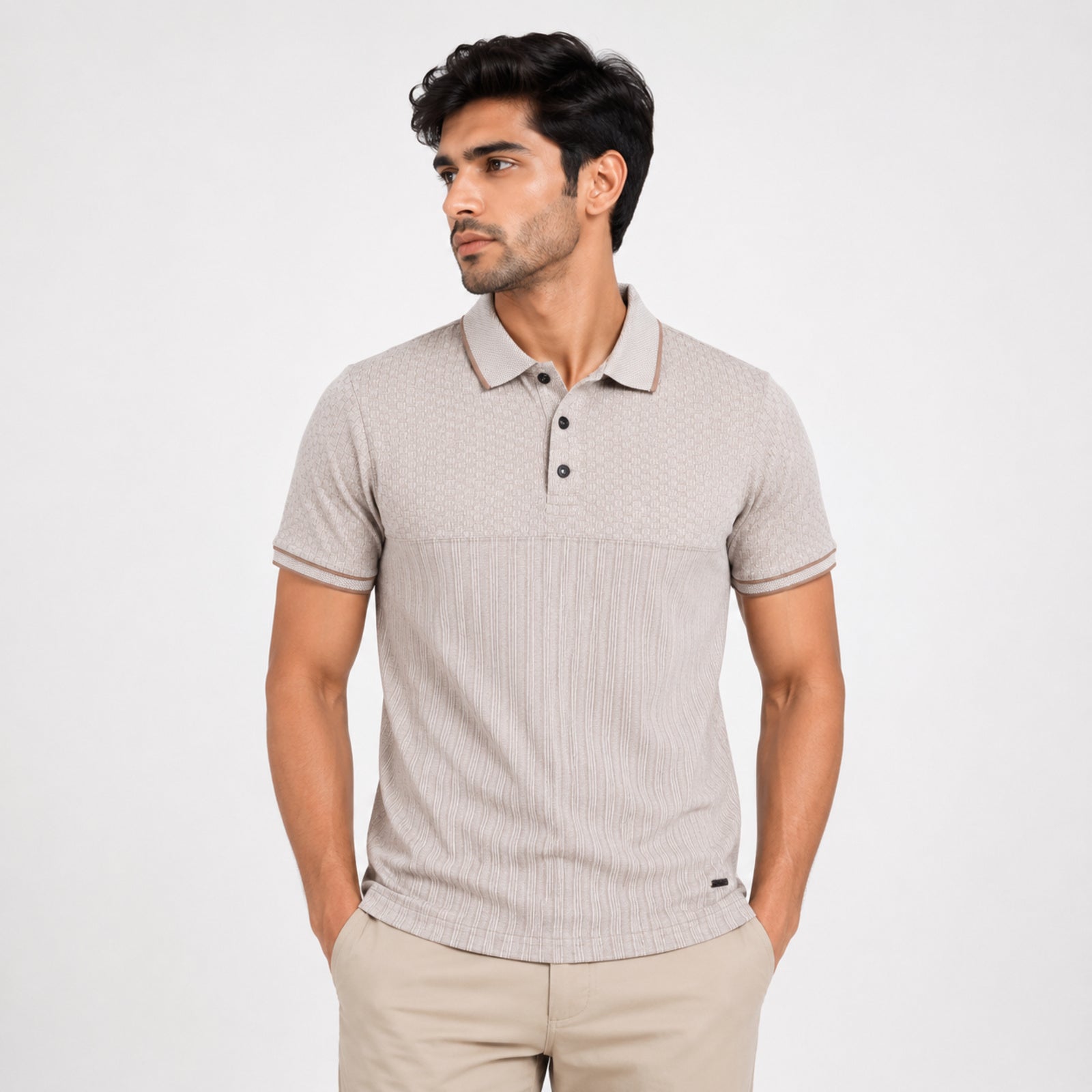 Men's Blush Sand Textured Polo T-Shirt-4