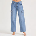 Women's Light Blue Wide Leg Cargo Jeans-1