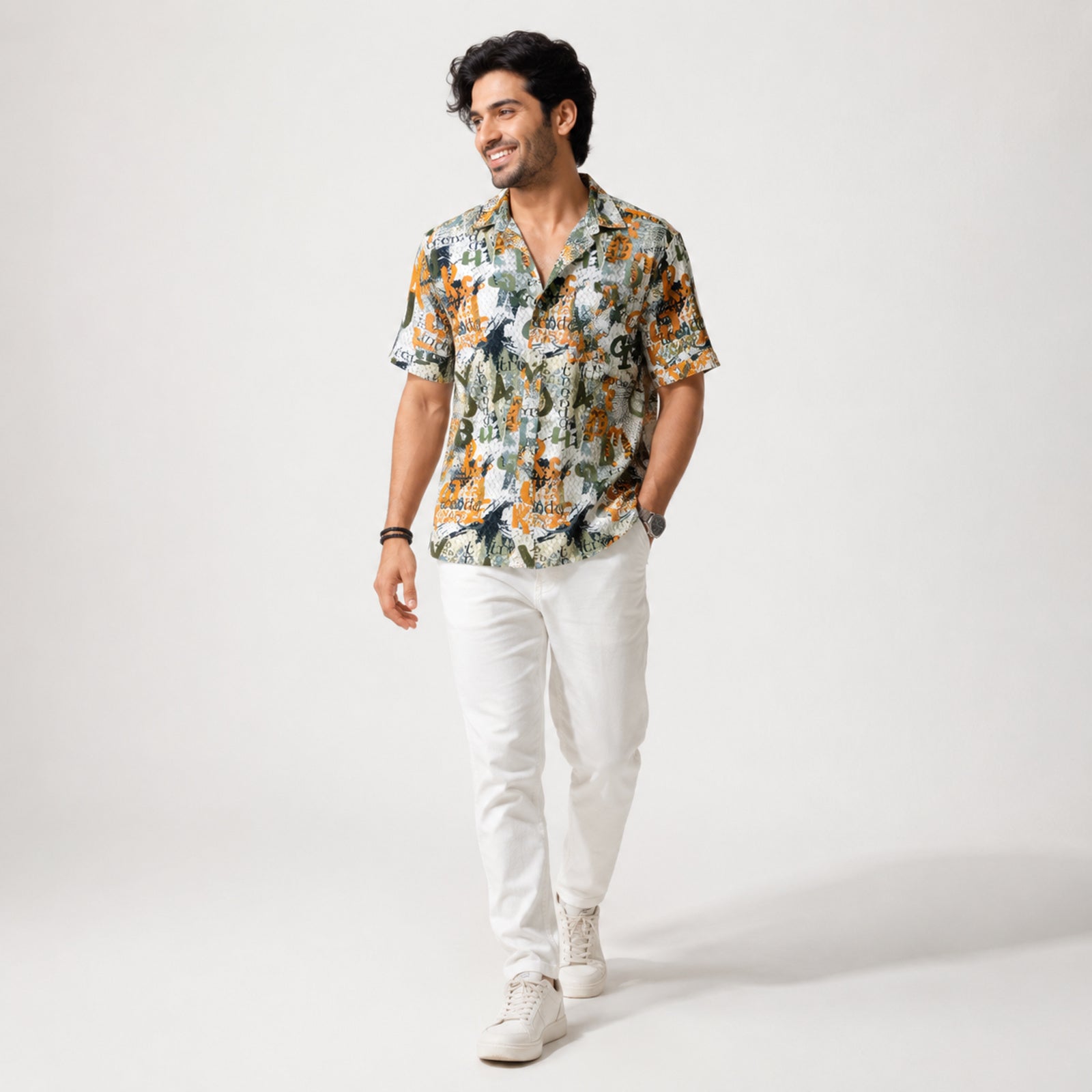 Men's Green Abstract Printed Half Sleeve Casual Shirt-4