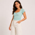 Women's Mint Green Ribbed Square Neck Top-3