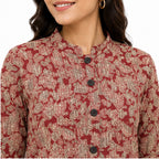 Women’s Red & Beige Printed Jacket – Full Sleeve Ethnic Jacket with Mandarin Collar-2