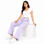 Women's Purple High-Waist Wide Leg Casual Trousers-3