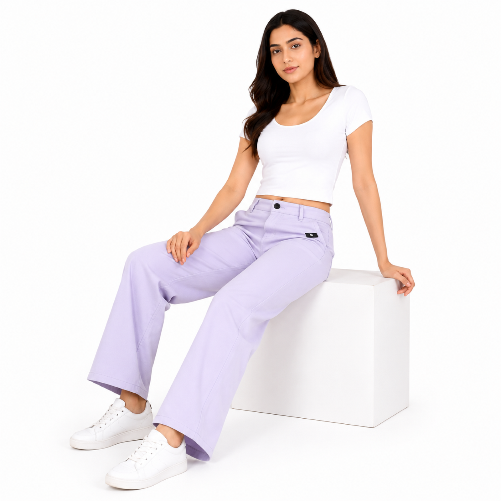 Women's Purple High-Waist Wide Leg Casual Trousers-3