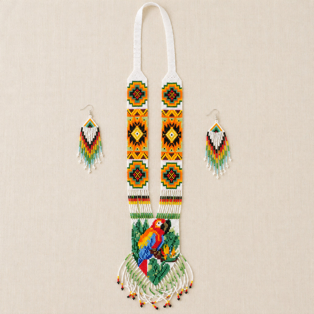 Women's White Handcrafted Beaded Necklace & Earring Set-3