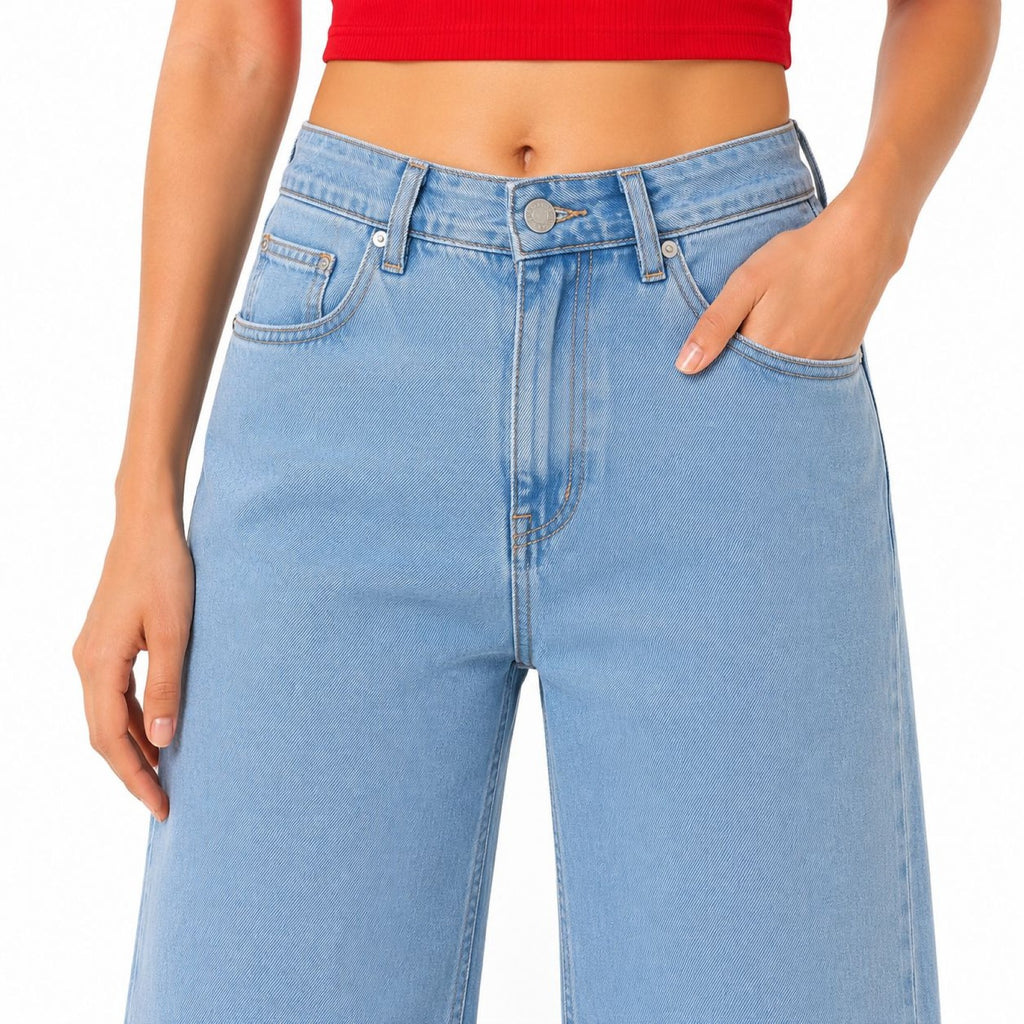 Women's Light Blue Wide Leg High-Rise Jeans | Casual Everyday Denim Pants-3