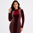 Women's Maroon Embellished Velvet Bodycon Mini Dress | High Neck Party Wear Dress-3
